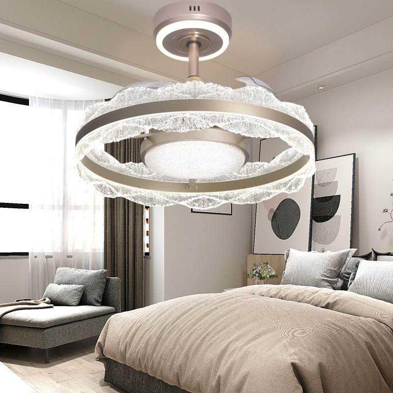 2025新款全光谱简约海浪隐形风扇吊灯全铜电机智能语音三色变光