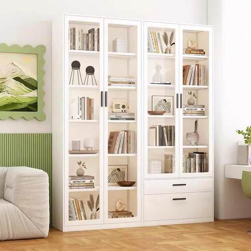 极简轻奢书柜玻璃门钢制防尘儿童书架矮柜子家用客厅置物柜展示柜