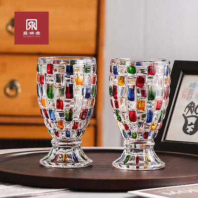 香槟杯子彩绘水壶杯子高颜值编织家用轻奢美人鱼玻璃杯水杯啤酒杯