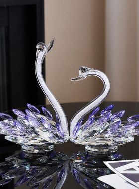 水晶天鹅玄关电视柜酒柜家居装饰品摆件爱情长长久久双只结婚乔迁