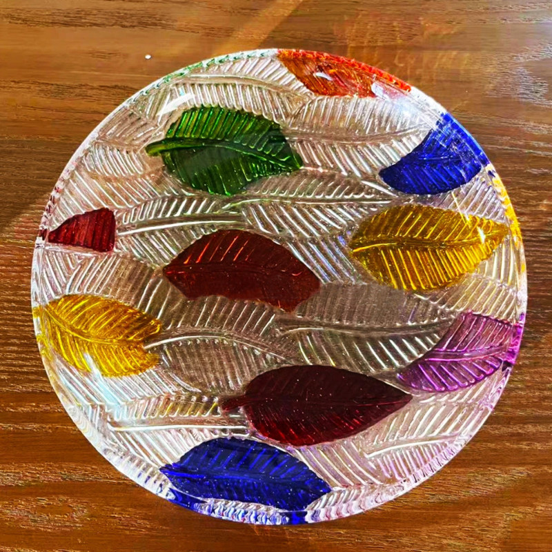 单只-轻奢人工手绘五彩浮雕树叶盘家用甜点干果盘网红糖果盘透明,餐饮具,果盆/果盘/果篮,淘宝优惠券,粉丝福利购,淘宝优惠卷