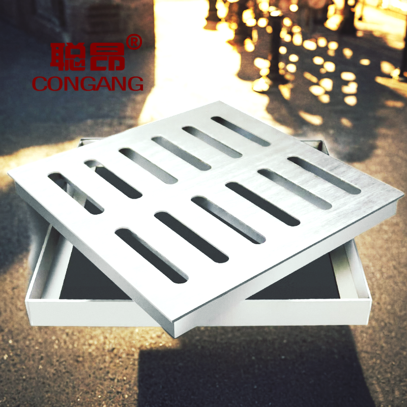 不锈钢排水沟盖板聪昂园林景区地沟不锈钢双排孔盖板带框雨水篦子