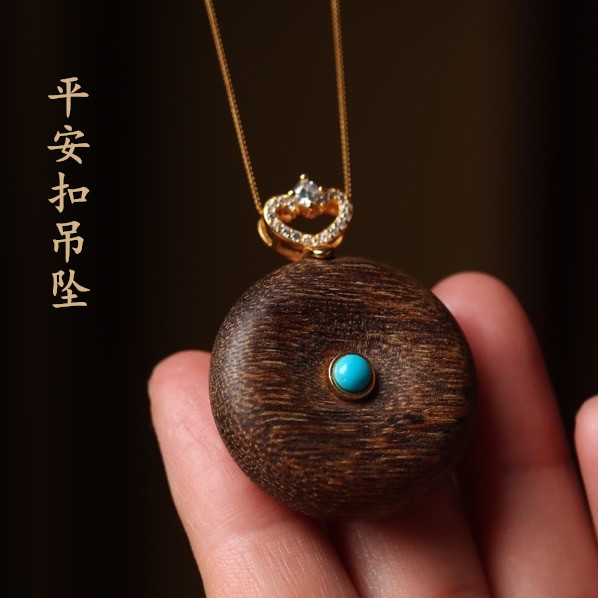 天然富森红土沉香绿松石平安扣吊坠男女款挂件项链毛衣链挂饰送礼