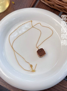 天然沉香方糖吊坠项链回纹海南绿棋925银锁骨链礼物高级珠宝首饰