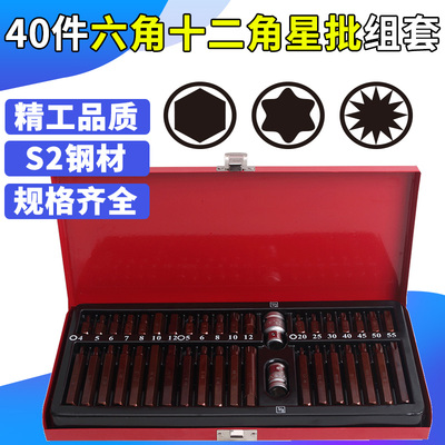 40件星批套装 内六角花键花型批头组套 十二角梅花星批头汽修工具