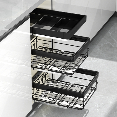拉篮厨房橱柜不锈钢小尺寸双层抽屉式窄柜调味果蔬拉篮碗碟工具篮