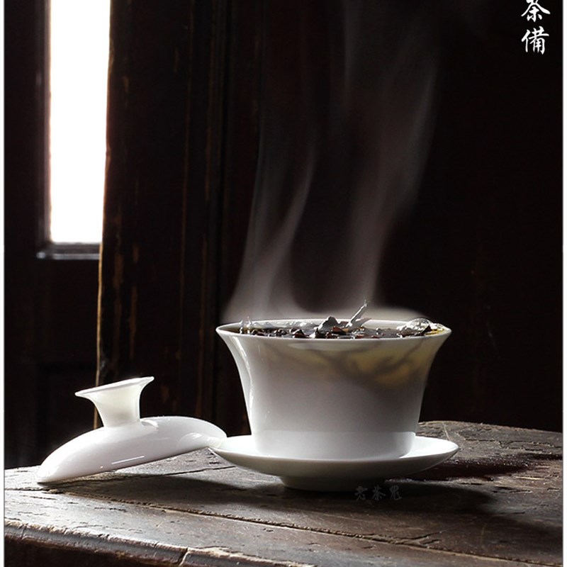 老茶鬼 潮州骨瓷盖碗 三才碗 工夫茶碗 茶备 纯白高骨 盖瓯 单丛
