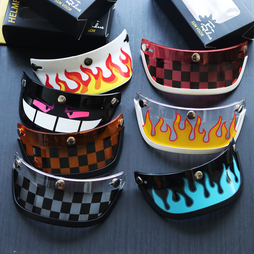 fireriders覆古安全帽帽簷火焰格子 卡通个性遮阳板鸭舌机车装饰