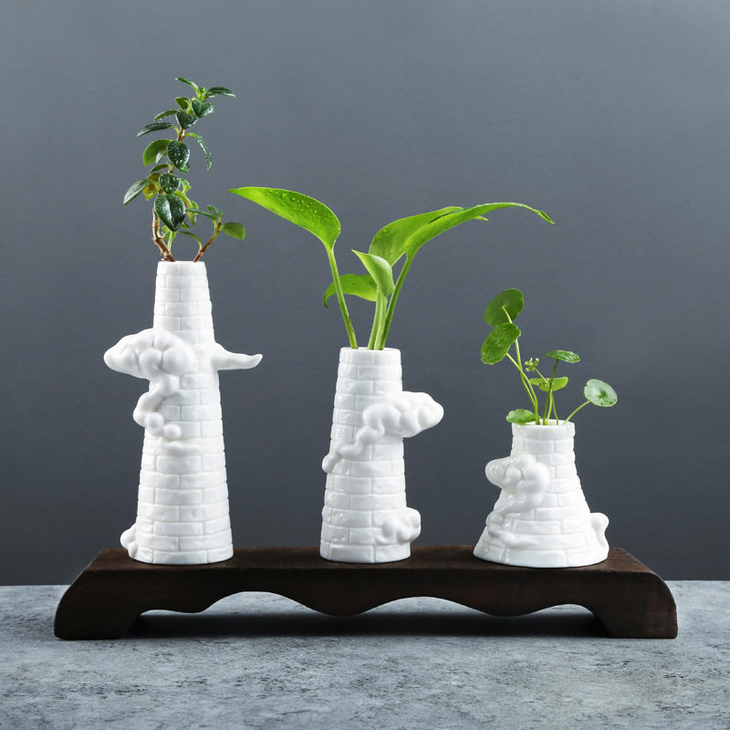 中国白花瓶花插小花器套组青瓷创意简约现代花盆干花摆件水培器皿,模玩/动漫/周边/娃圈三坑/桌游,文化/体育周边,淘宝优惠券,粉丝福利购,淘宝优惠卷