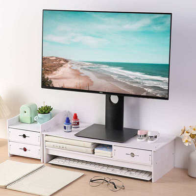 办公室台式电脑增高架置物架桌面显示器屏幕底座抬高垫高白色双层