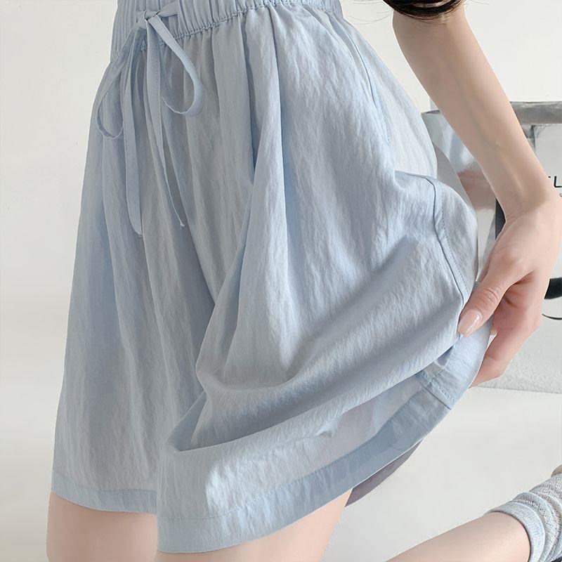 夏季玩水装备蓝色冰丝山本短裤女夏季新款高腰外穿薄款休闲阔腿