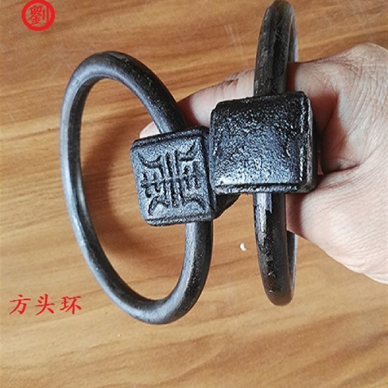 中式仿古木门铸铁拉手拉环纯铜门环大门铁配件门钹实心方头环