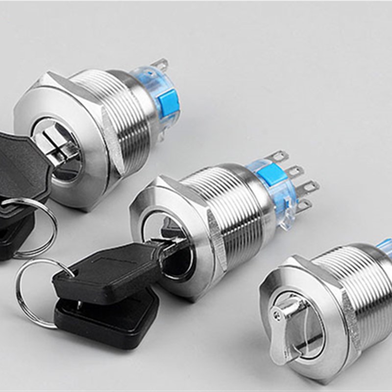 19MM/22MM三脚金属按钮旋钮自锁金属两档三挡选择转换旋扭开关