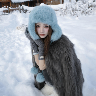 毛茸茸雷锋帽长白山看雪必备东北防风防寒学生百搭冷帽加厚毛绒帽