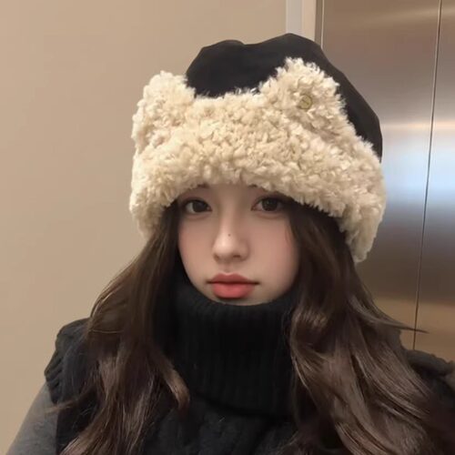 包头帽女秋冬季可爱猫耳朵显脸小
