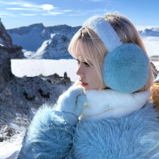 杨超越同款蓝色毛绒耳罩2025新款保暖毛茸茸防风防寒耳套百搭耳包