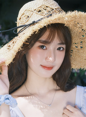拉菲草帽女夏季海边沙滩度假