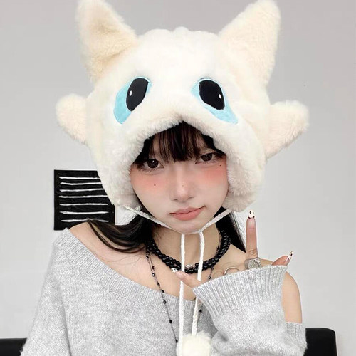 可爱无牙仔毛绒帽子女2026新款