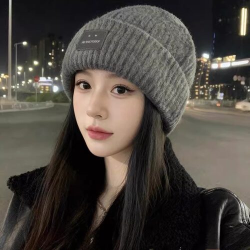 笑脸针织冷帽女款秋冬大头围保暖