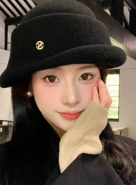 千金风礼帽高级感卷边黑色女秋冬