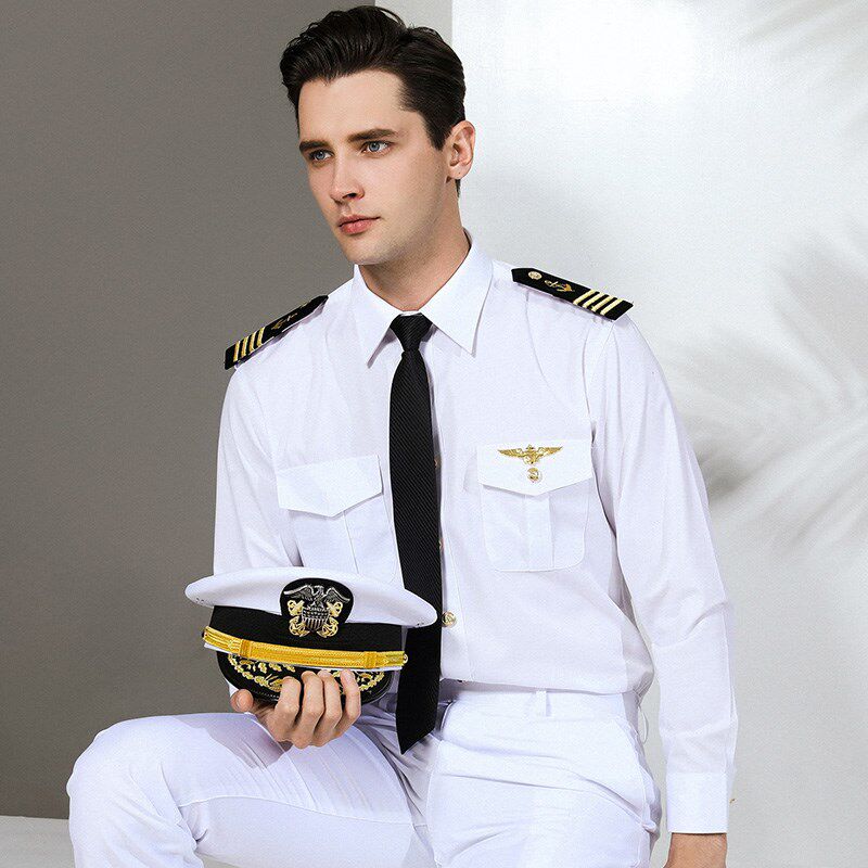 船员衬衣男机师制服船长衬衫航空飞行员空少衬衫船员演出服白衬衫