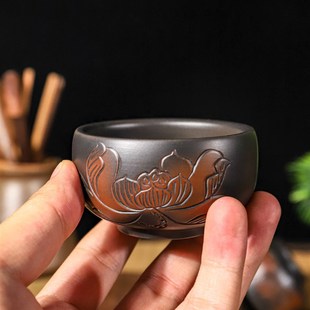 一壶云南建水紫陶茶杯全手工品茗杯主人杯家用泡茶非紫砂浮雕