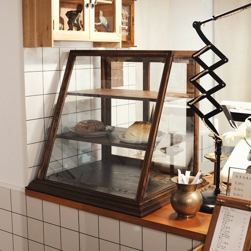 蘑菇空间 实木蛋糕面包展示柜玻璃柜 小型烘焙展柜可定制陈列柜子