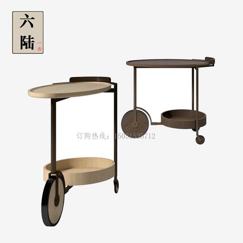 新中式卢志荣椭圆移动边几边桌小茶几餐厅手推酒水车双层餐车定制