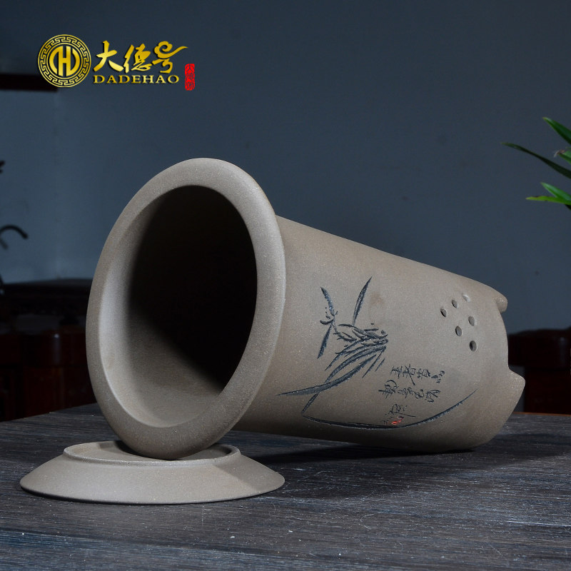 直口紫砂兰花花盆陶瓷君子兰兰草兰花专用盆家用带托盘宜兴纯手工