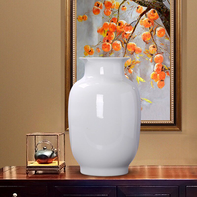 景德镇陶瓷纯白小花瓶插花器新中式家居客厅装饰品电视柜玄关摆件