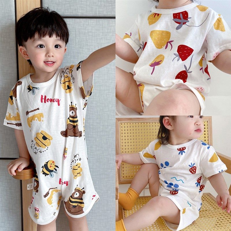2021夏季男孩女童睡裙纯棉薄款儿童睡袍婴儿短袖连体睡衣宝宝睡袋
