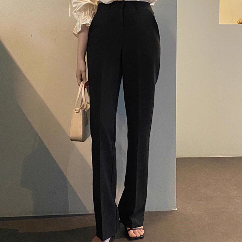 粉色西装裤女垂坠感春秋2023新款小个子直筒高腰显瘦休闲阔腿裤子