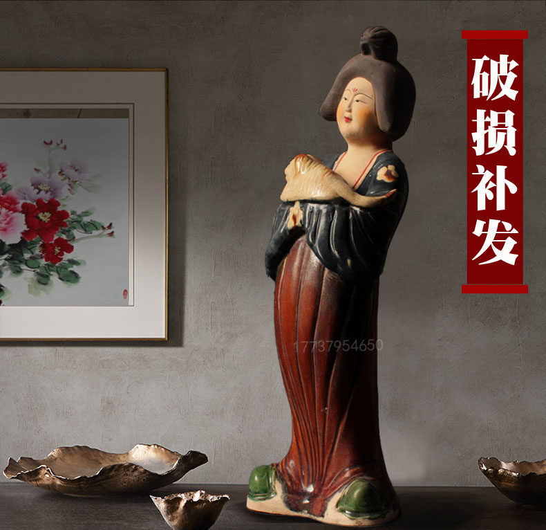 仿古唐仕女摆件陶瓷胖妞肥婆侍女洛阳西安中式手工唐三彩仕女收藏