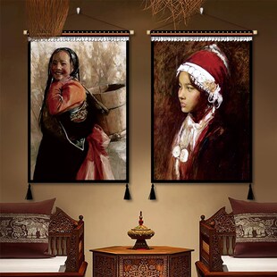 藏族人物挂画挂毯藏风民宿客栈餐厅酒店室内墙面布艺装饰画布挂布