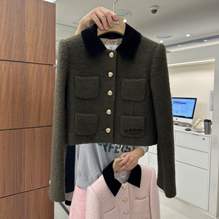 宽松呢子大衣 高级感短款 拼接小个子毛呢外套女2023秋冬季 新款 韩版