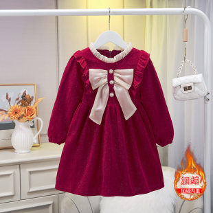 女童连衣裙加绒2023年新款洋气秋冬女宝宝童装公主裙冬装儿童裙子