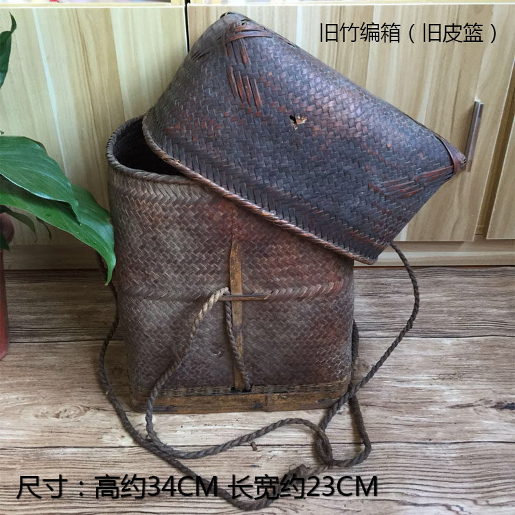 湘西竹箩古典禅意竹编筛子竹筒艺鱼篓花器老竹篮民国旧物复古怀旧
