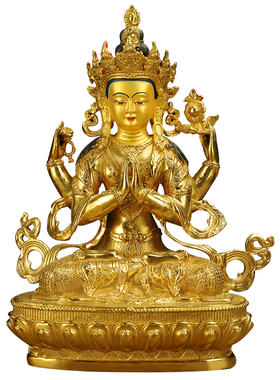 四臂观音纯铜藏传密宗鎏金7寸10寸15寸佛像供铜佛像摆件观音菩萨