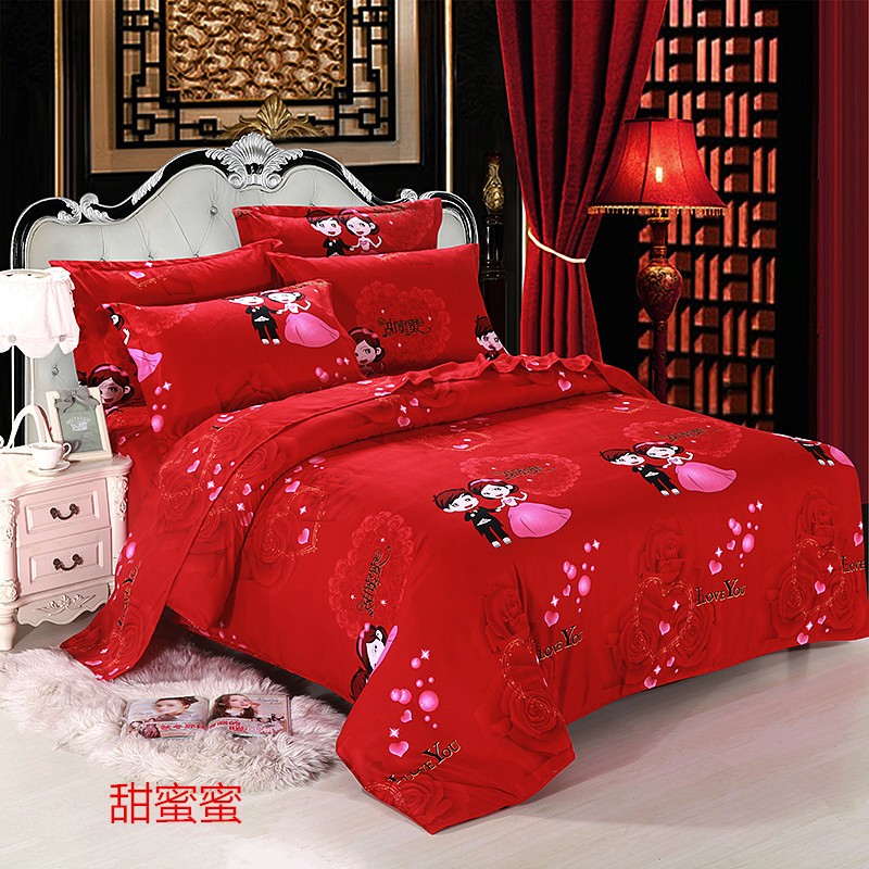 全棉婚庆大红色单件被套220X240结婚纯棉被罩1.8米床150X200X230