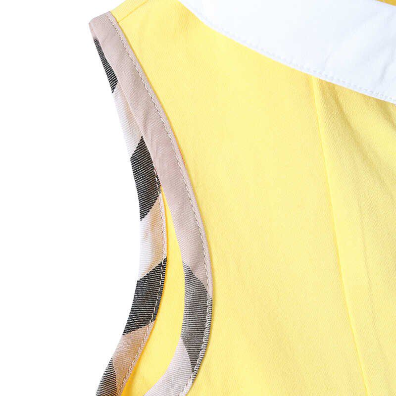 夏款女童黄色纯棉连衣裙 儿童休闲背心A字针织裙学院风翻领公主裙