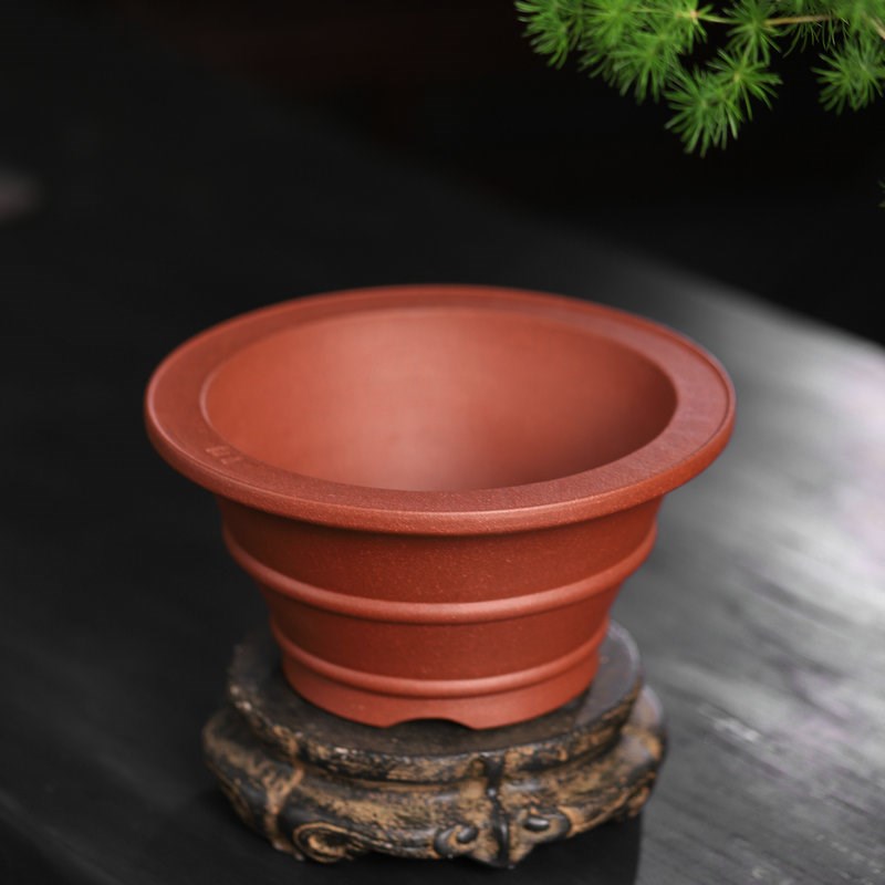 清香阁 徐卫群手工竹节圆形紫砂盆 松柏梅小桩盆景桌面古典花盆花