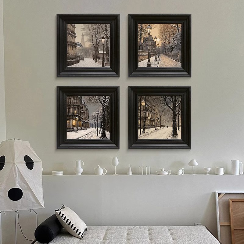 法式复古玄关装饰画风景客厅背景墙挂小众艺术高级感卧室床头摄影