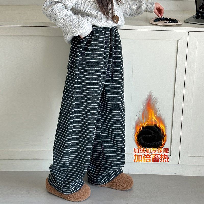女童加绒条纹阔腿裤秋冬儿童百搭宽松一体绒休闲裤冬季直筒长裤子,童装/婴儿装/亲子装,裤子,淘宝优惠券,粉丝福利购,淘宝优惠卷