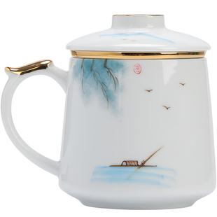 陶瓷水杯子家用茶水分离泡茶杯带盖过滤老板杯办公喝茶杯礼品定制