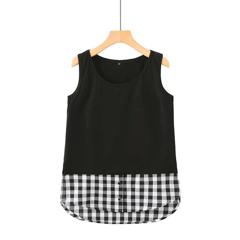 2021秋冬新款女圆领拼接假下摆衬衫打底衫全棉假两件内搭背心裙