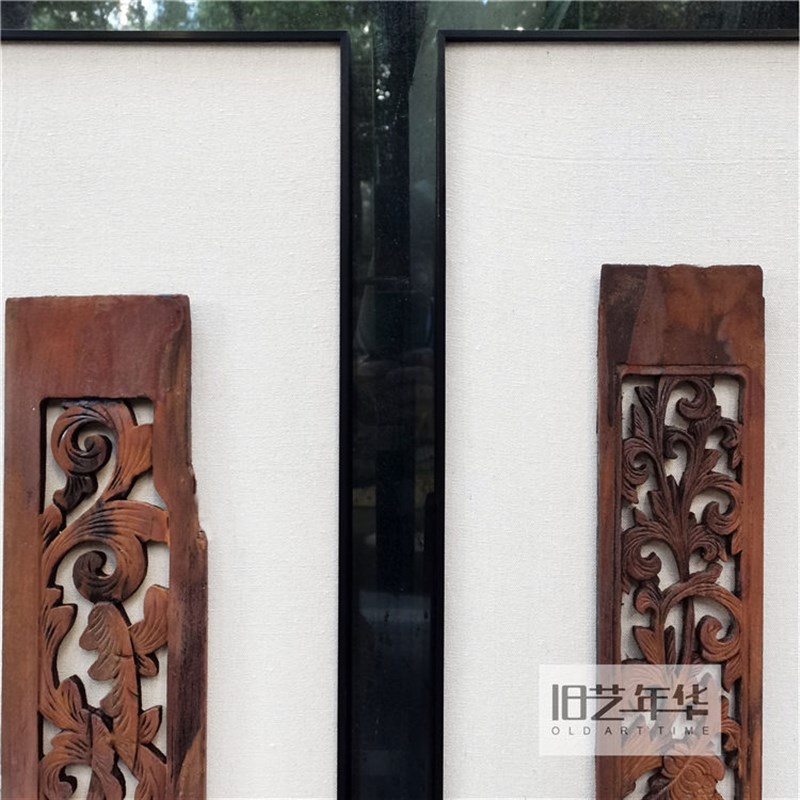 复古实木老物件花窗立体雕刻挂画客厅玄关装饰画民宿酒店样板房画图片