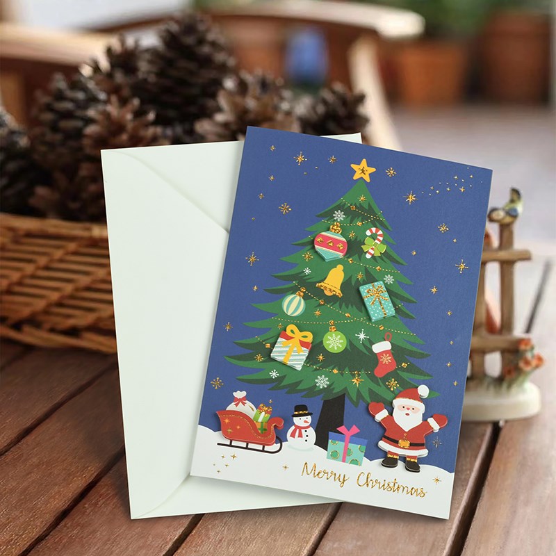 圣诞贺卡小卡片含信封内页定制迷你创意手写高级感立体圣诞树装饰