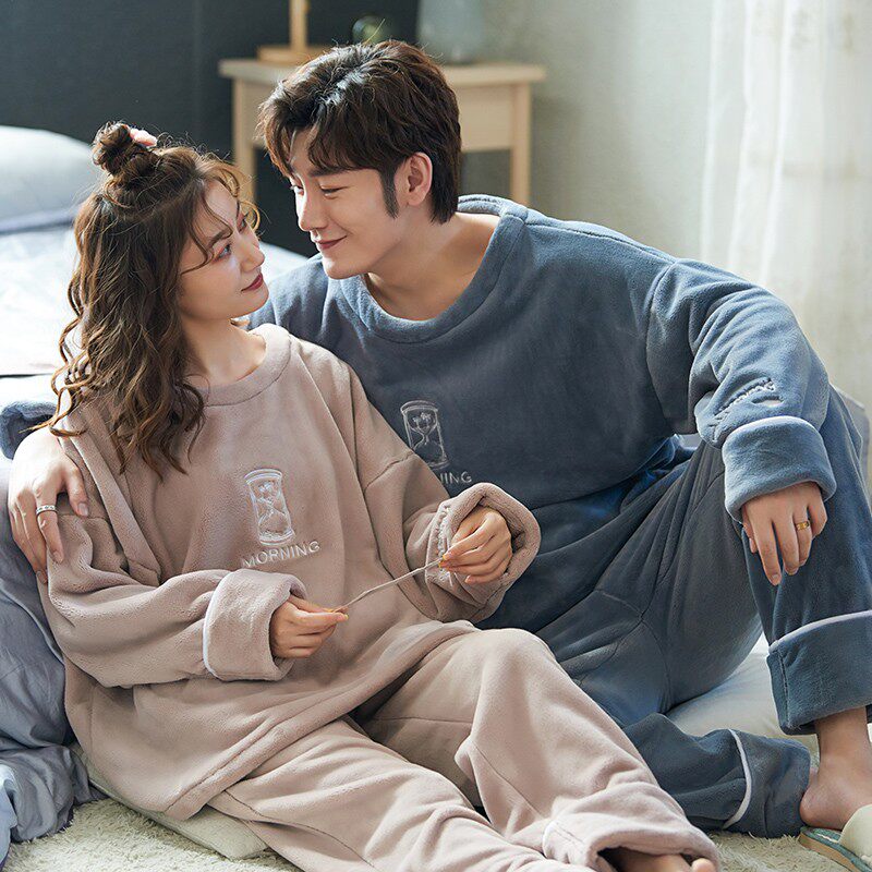 2021冬季加厚情侣法兰绒男女士可爱卡通珊瑚绒保暖家居服睡衣套装