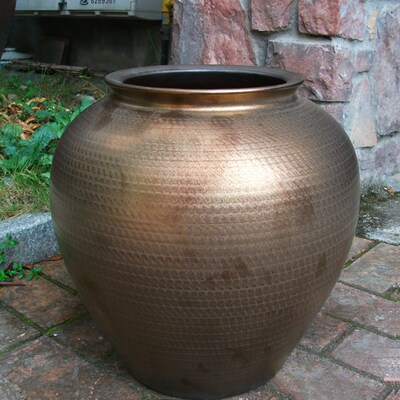 轻奢金色落地陶罐插花器流水花瓶水景喷泉陶缸干枝瓶摆件涌水坛子