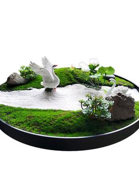 新中式装饰摆件 酒店禅意宴会摆台 大圆桌旋转圆台 天鹅戏水桌面